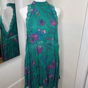 Free People Teal and Purple Floral Mini Dress